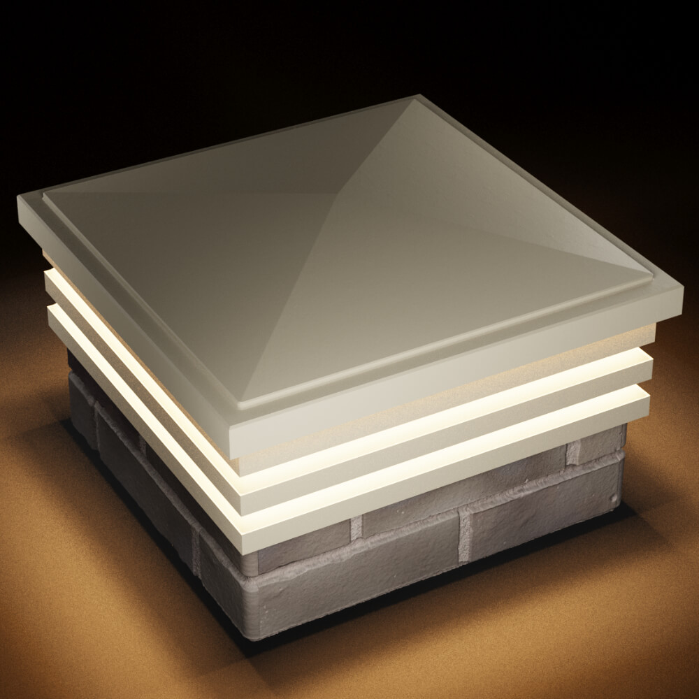 Колпак Zking Бона ХайТек Бежевый на столб 1.5х1.5 кирпича (385х385мм) с подсветкой